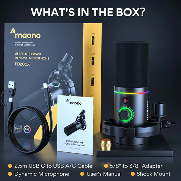 MAONO XLR/USB Dynamic Microphone, RGB Gaming Mic with Software, Mute, Gain Knob, Volume Control and Headphone Jack for Streaming, Podcasting, Recording-PD200X (Black) - Image 11