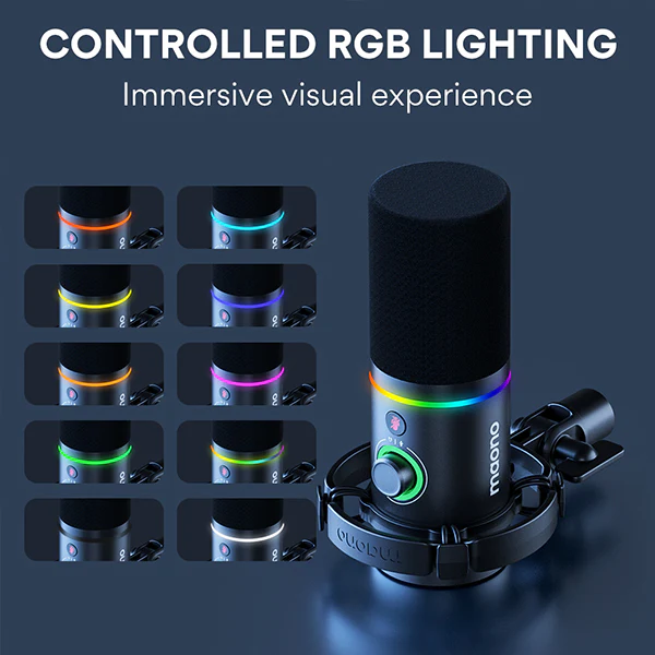 MAONO XLR/USB Dynamic Microphone, RGB Gaming Mic with Software, Mute, Gain Knob, Volume Control and Headphone Jack for Streaming, Podcasting, Recording-PD200X (Black) - Image 5