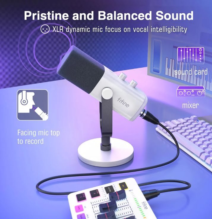 FIFINE XLR/USB Dynamic Microphone for Podcast Recording, PC Computer Gaming Streaming Mic with RGB Light, Mute Button, Headphones Jack, Desktop Stand, Vocal Mic for Singing YouTube-AmpliGame AM8 - Image 5
