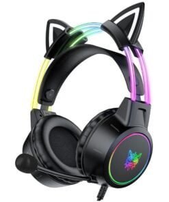 Lightweight Gaming Headsets with Removable Cat Ears,Gradient RGB Light, Wired Over- Ear Headphones for PC/PS4/PS5/XBOX/Switch, Virtual Surround Sound & Noise Cancelling Mic, Auto-Adjust Headband
