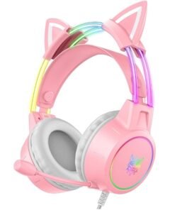 Alternative view of Lightweight Gaming Headsets with Removable Cat Ears,Gradient RGB Light, Wired Over- Ear Headphones for PC/PS4/PS5/XBOX/Switch, Virtual Surround Sound & Noise Cancelling Mic, Auto-Adjust Headband